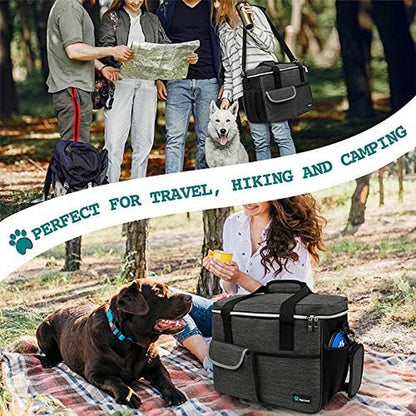 Dog Travel Organizer with Food Container and Bowls, Weekend Camping Accessories - Charcoal, Medium