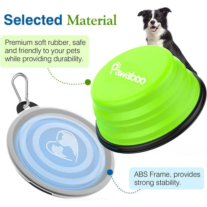 Collapsible Dog Bowls 2 Pack, Silicone Feeding Watering Bowls with Lids & Carabiners for Dogs Cats, Portable Water Feeder Food Bowl for Walking Traveling Home Use, 450Ml, Blue + Green