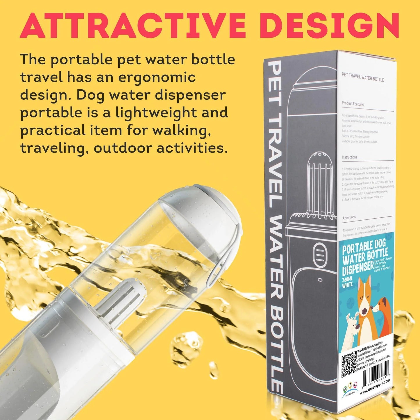 Portable Dog Water Bottle – Leakproof Travel Water Dispenser (12oz)