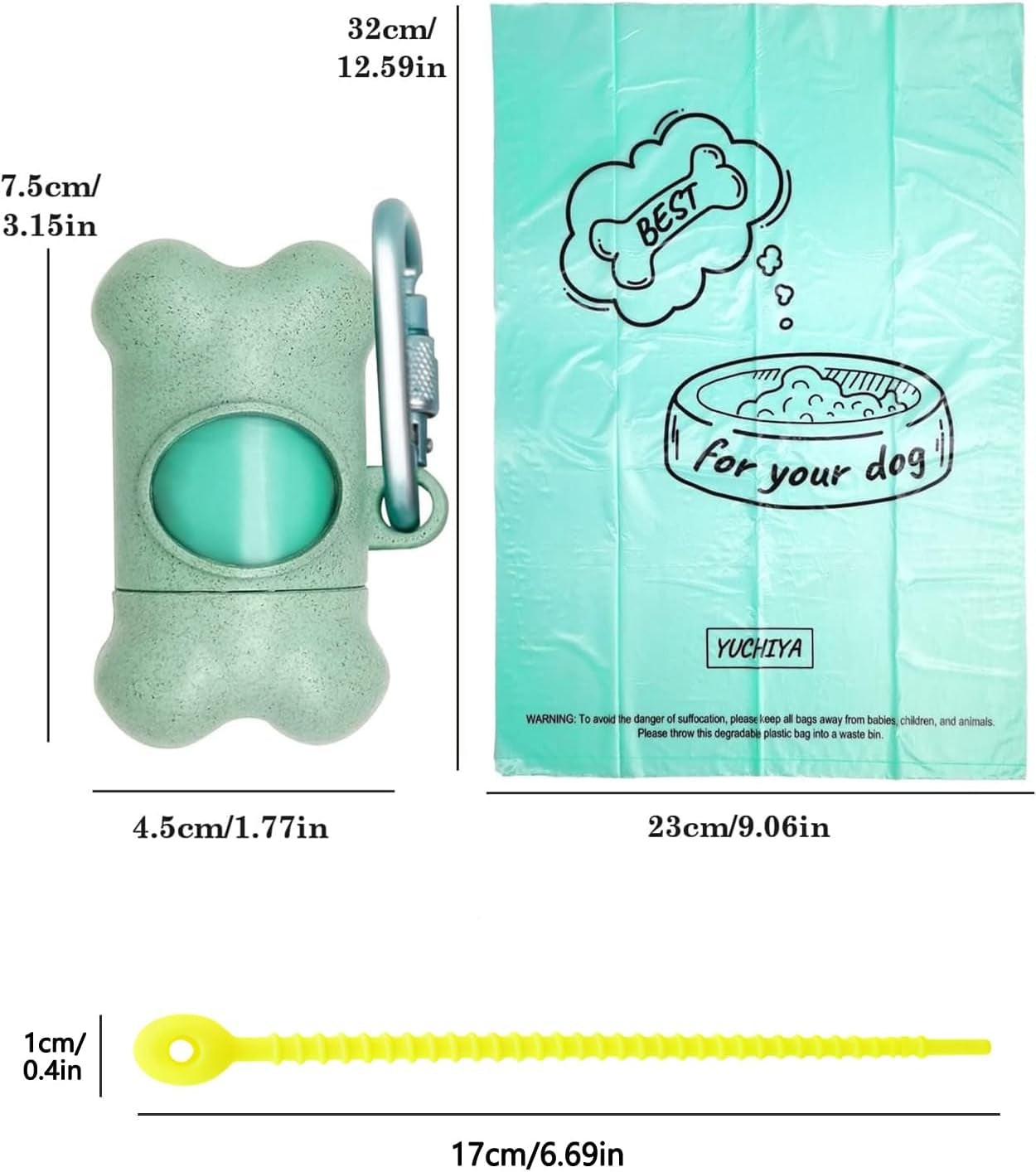 Dog Poop Pickup Bags Holder Dispenser with Standard-Sized Leak-Proof Scented Doggy Waste Bags and Carabiner with Safety Lock&Fastener Never Loose on Leash Lead Again (1 Holder 195 Bags, Blue)