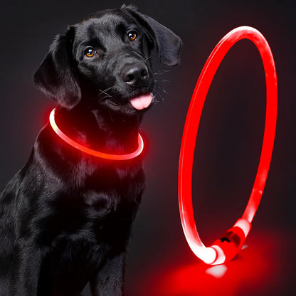Light up Dog Collar - Waterproof LED Pet Collar Rechargeable, TPU Cuttable Glow in the Dark Dog Lights for Night Walking (Pink)