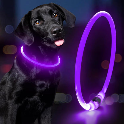 Light up Dog Collar - Waterproof LED Pet Collar Rechargeable, TPU Cuttable Glow in the Dark Dog Lights for Night Walking (Pink)