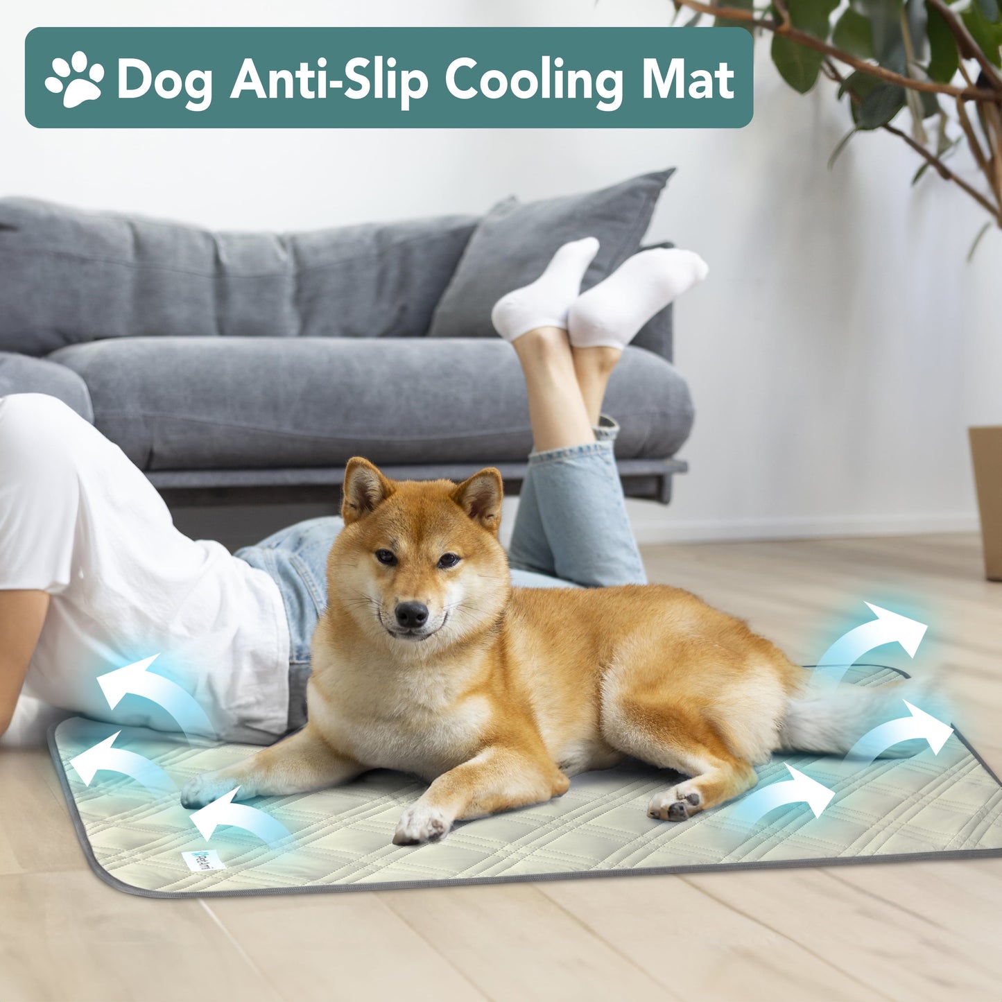 Waterproof Cooling Mat for Dog, Premium Pet Cooling Blanket for Bed Crate, anti Slip Indoor Dog Cool Pad for Sleeping, Q-MAX Large Sofa Couch Cover Mat for Cat, Beige, 40X60