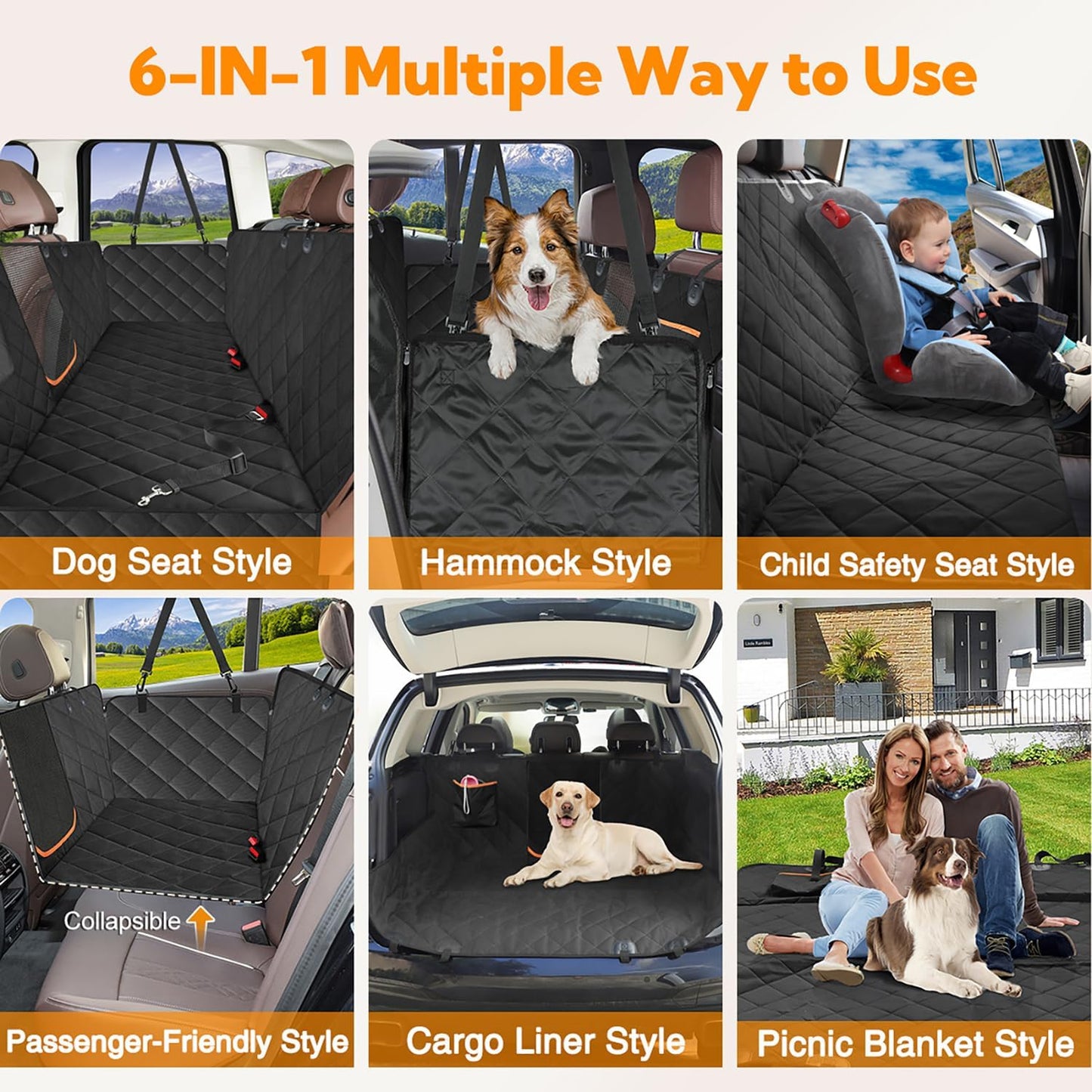 Waterproof Dog Car Seat Cover Hammock – Heavy Duty Back Seat Protector for Cars & SUVs