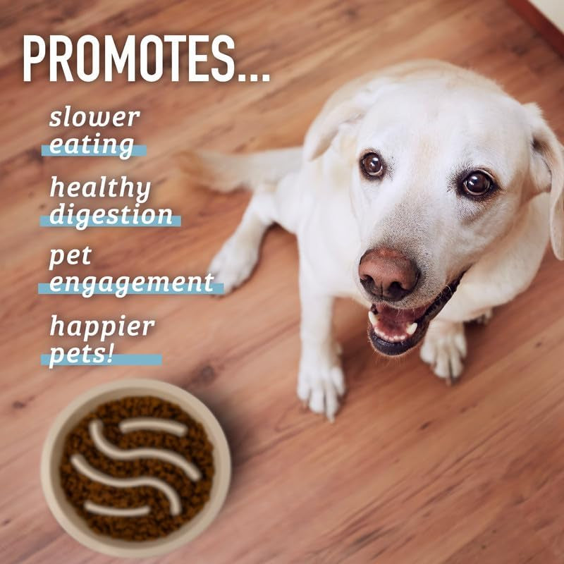 Slow Feeder Dog Bowls - 2 Cup, Puzzle Dog Food Bowl with Feeder Holes, Fits into Elevated Pet Feeders, Slow Eating for Large, Medium & Small Sized Breeds, Blue