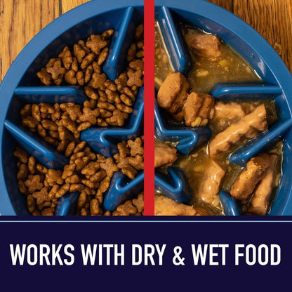 Slow Feeder Dog Bowls - 2 Cup, Puzzle Dog Food Bowl with Feeder Holes, Fits into Elevated Pet Feeders, Slow Eating for Large, Medium & Small Sized Breeds, Blue