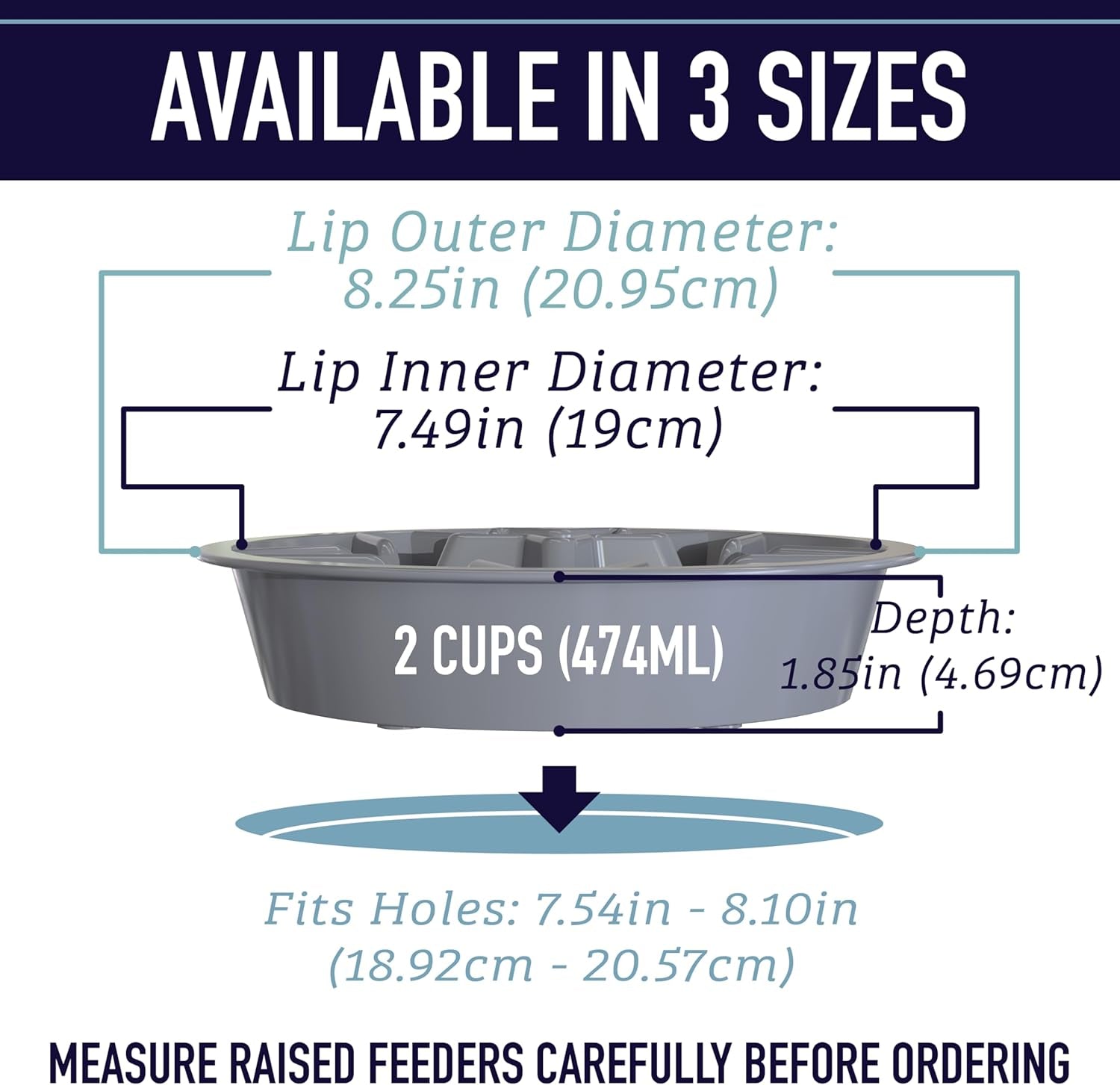 Slow Feeder Dog Bowls - 2 Cup, Puzzle Dog Food Bowl with Feeder Holes, Fits into Elevated Pet Feeders, Slow Eating for Large, Medium & Small Sized Breeds, Blue