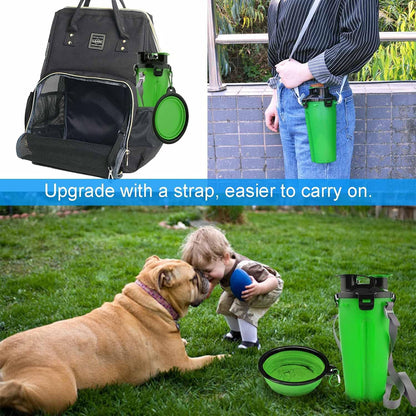 Dog Travel Water Bottle Collapsible Bowls, 2 in 1 Pet Food Container with Collapse Bowls, Outdoor Portable Water Bowls for Walking, Traveling, Camping and Hiking (Green)