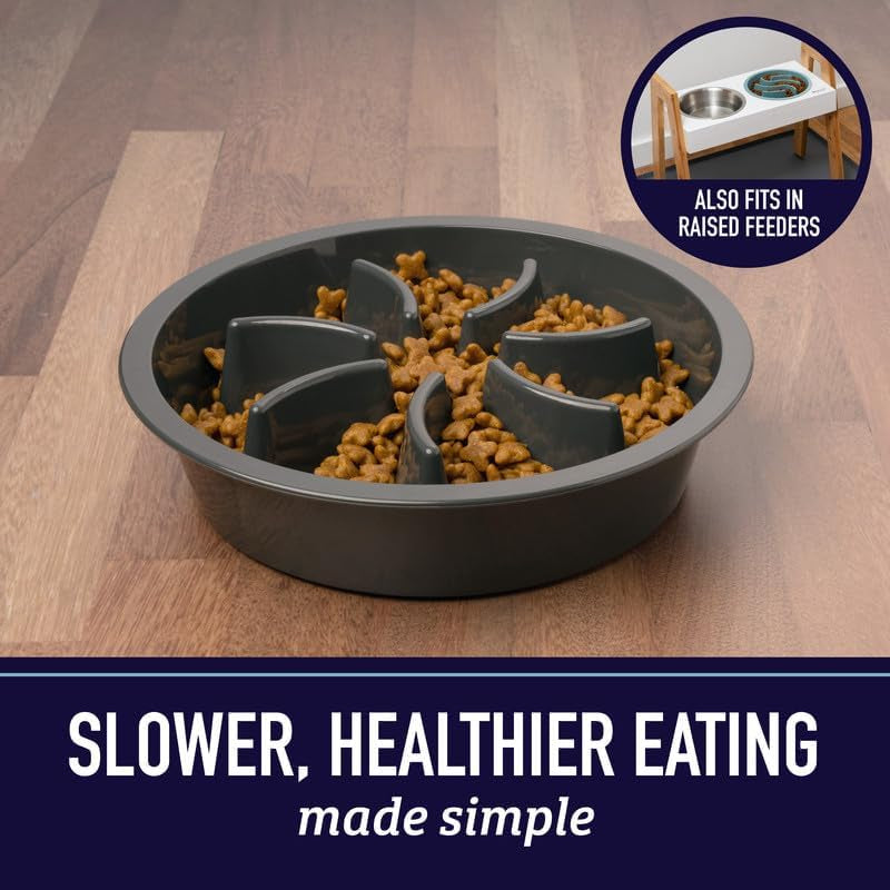Slow Feeder Dog Bowls - 2 Cup, Puzzle Dog Food Bowl with Feeder Holes, Fits into Elevated Pet Feeders, Slow Eating for Large, Medium & Small Sized Breeds, Blue
