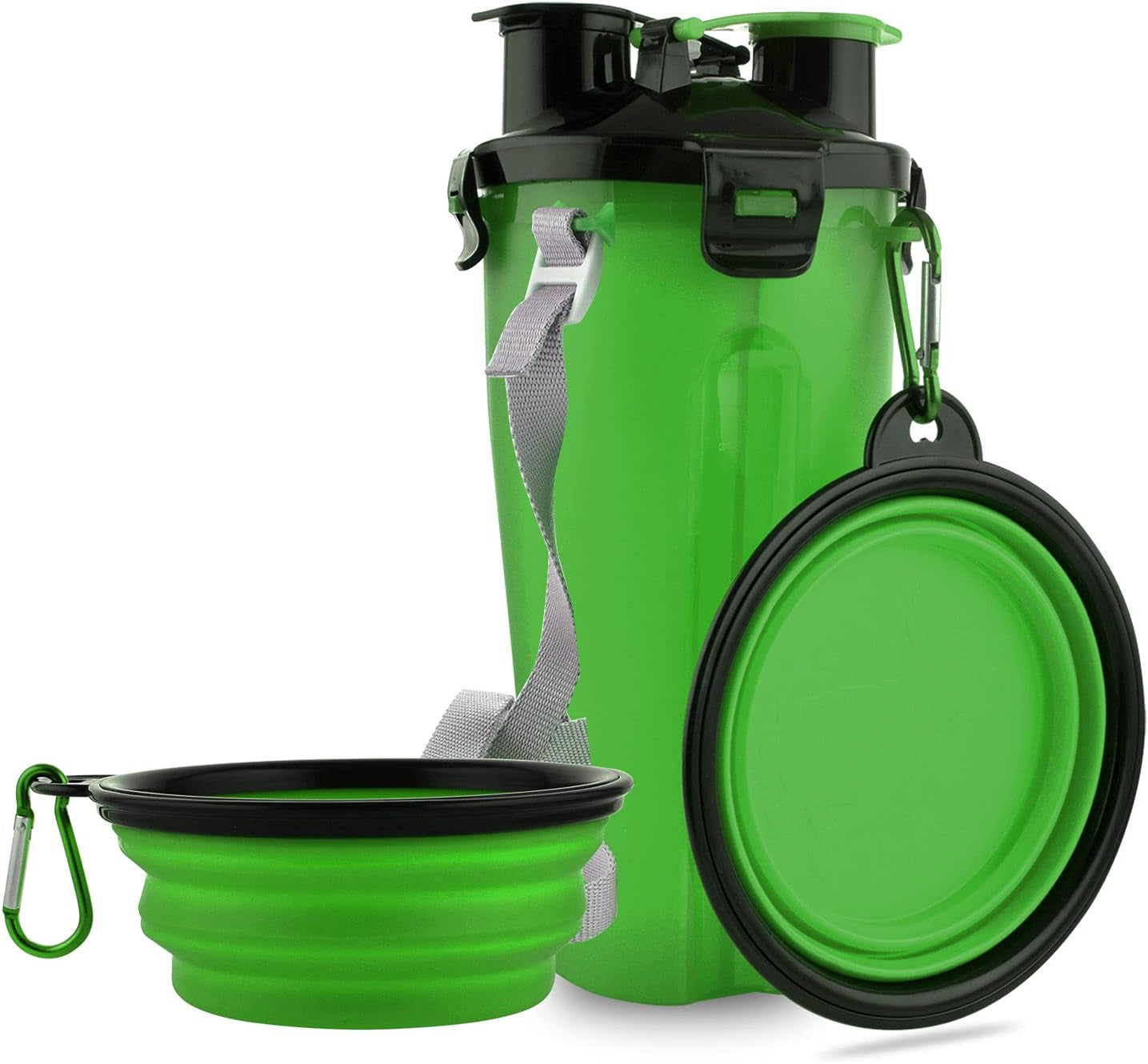 Dog Travel Water Bottle Collapsible Bowls, 2 in 1 Pet Food Container with Collapse Bowls, Outdoor Portable Water Bowls for Walking, Traveling, Camping and Hiking (Green)
